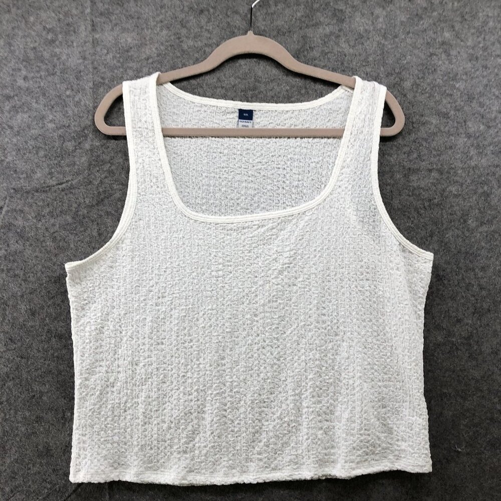 Old Navy Sleeveless Pucker‎ Tank Top Womens XXL White Seersucker Square Neck
